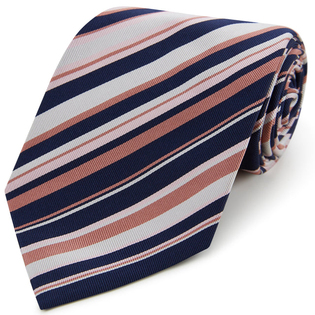 Navy Pink Irregular Woven Silk Tie