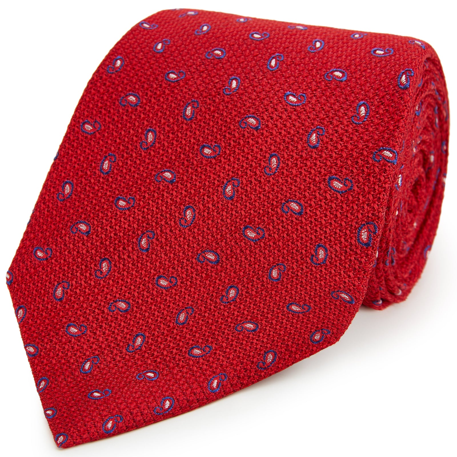 Red Textured Paisley Woven Silk Tie