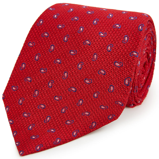 Red Textured Paisley Woven Silk Tie