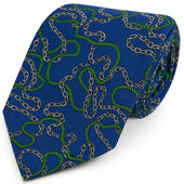 Navy Green Rope and Chain Print Silk