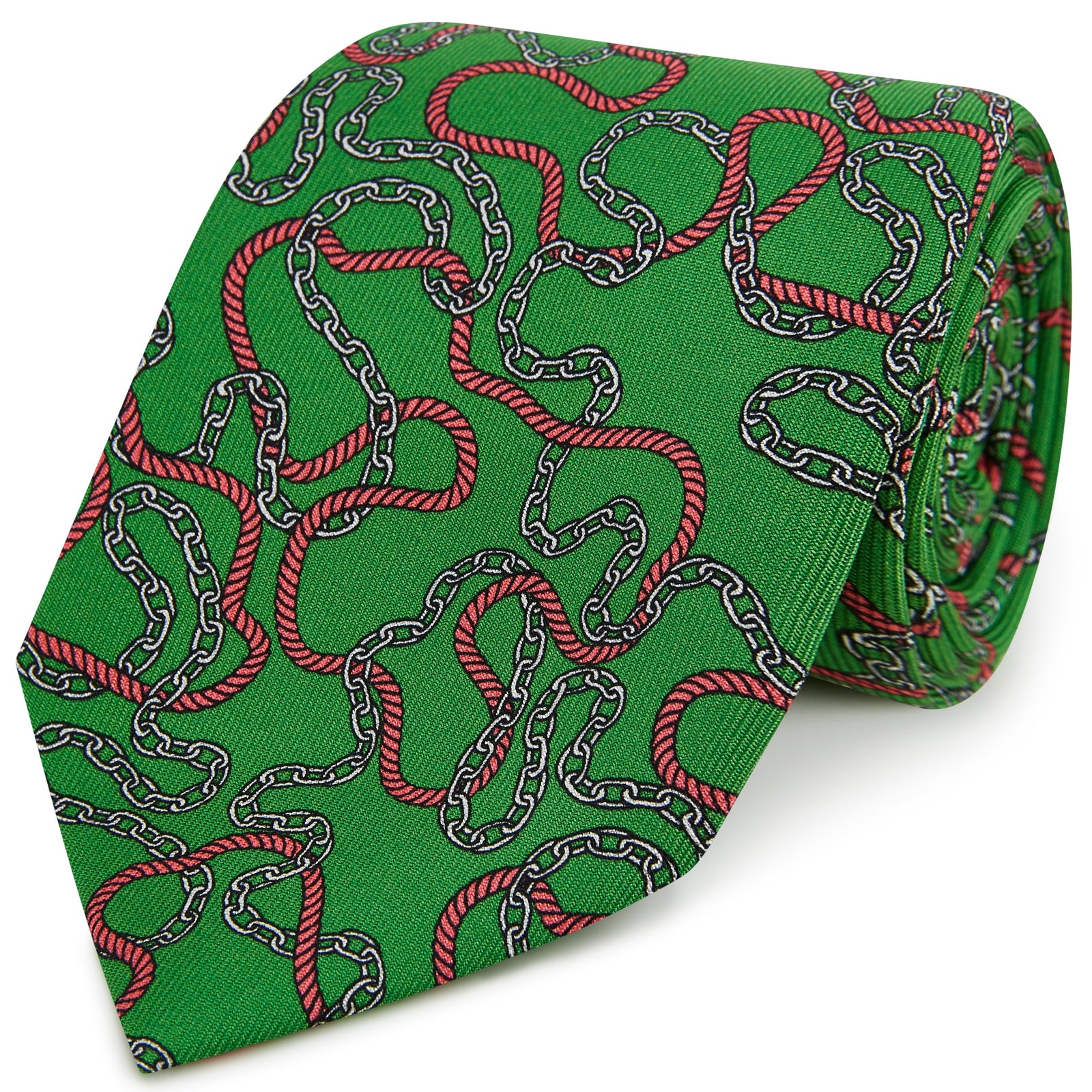 Green Pink Rope and Chain Print Silk