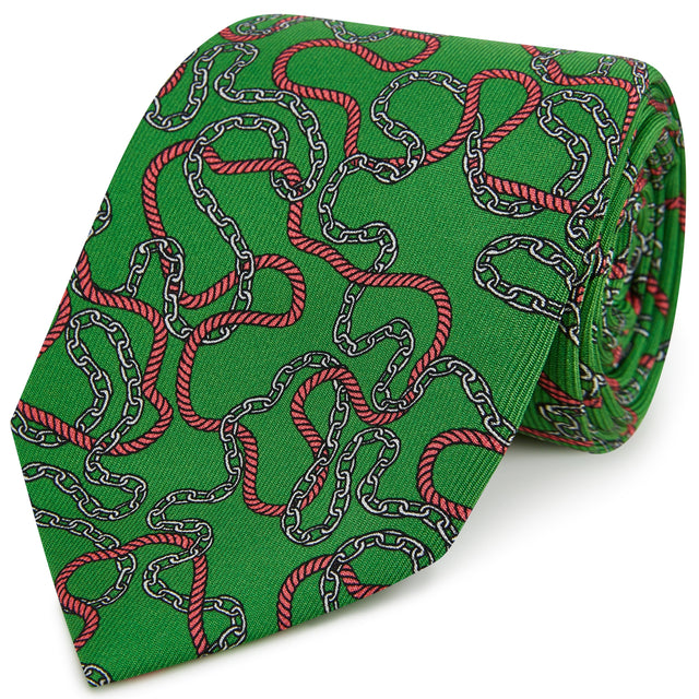Green Pink Rope and Chain Print Silk