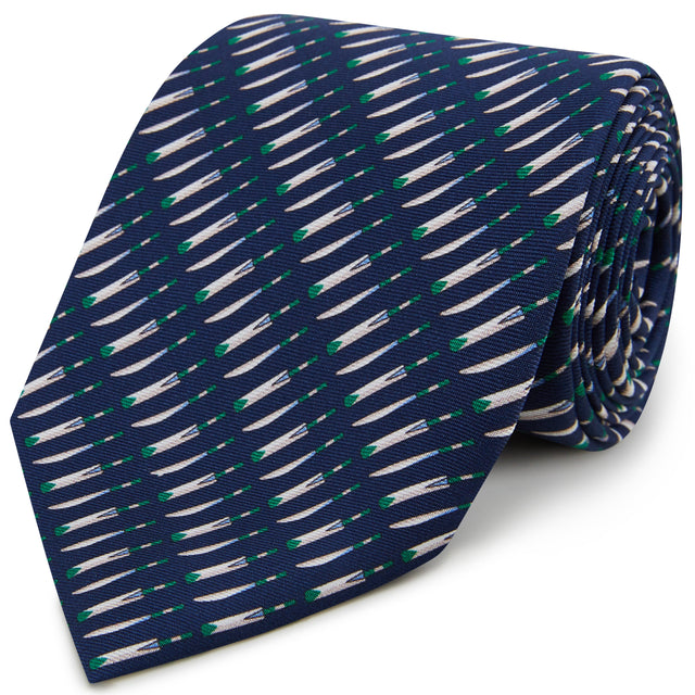 Navy Cricket Bat Print Silk Tie