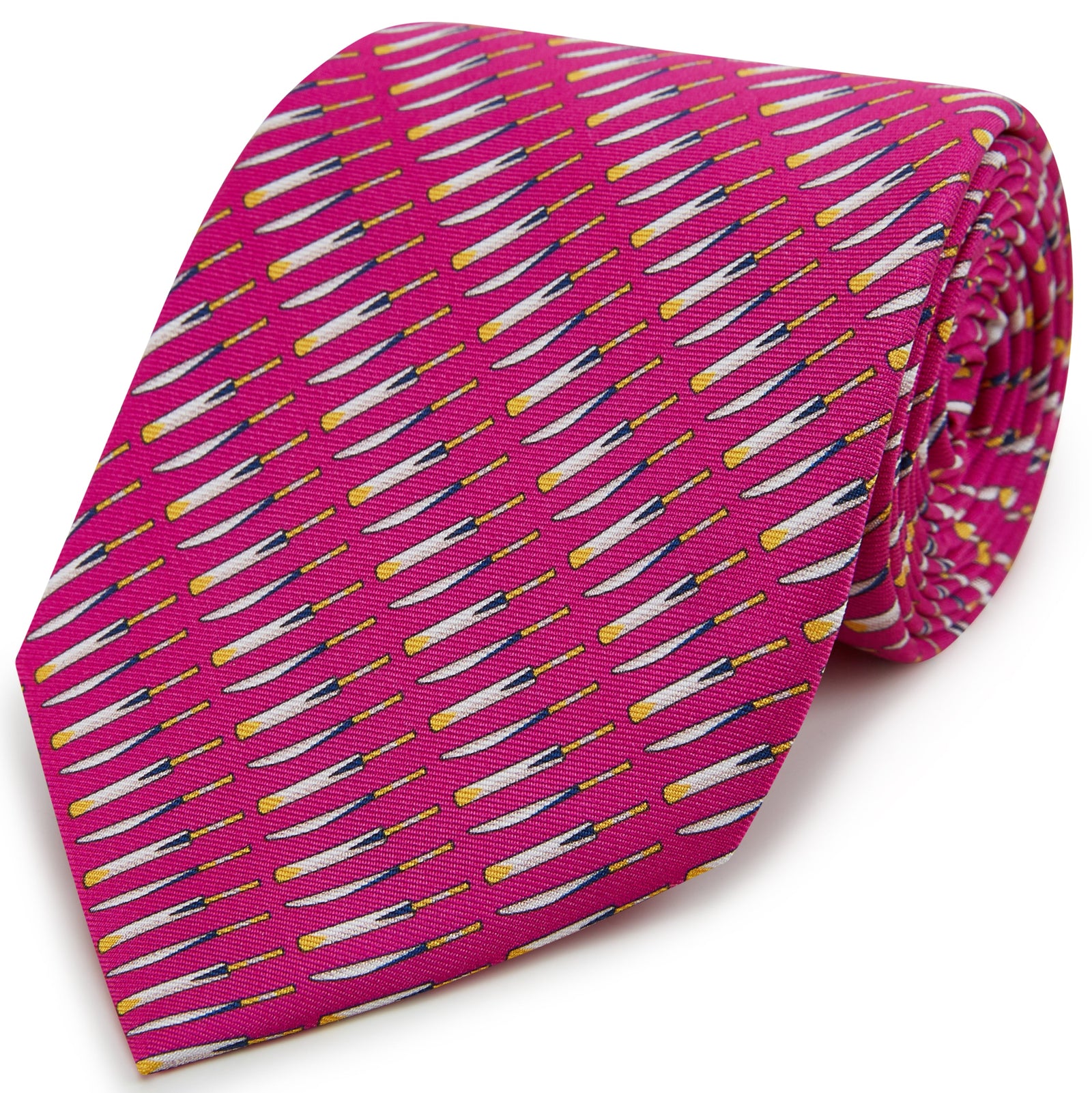 Pink Cricket Bat Print Silk Tie