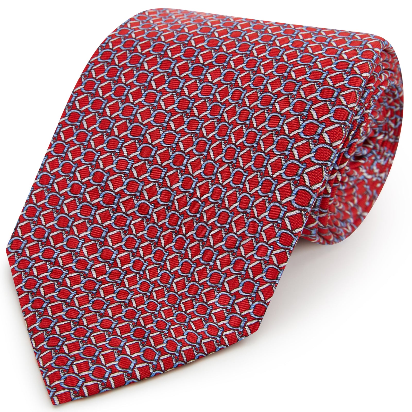 Red Equestrian Buckle Print Silk Tie