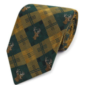 Green Gold Stag Check Woven Silk Tie