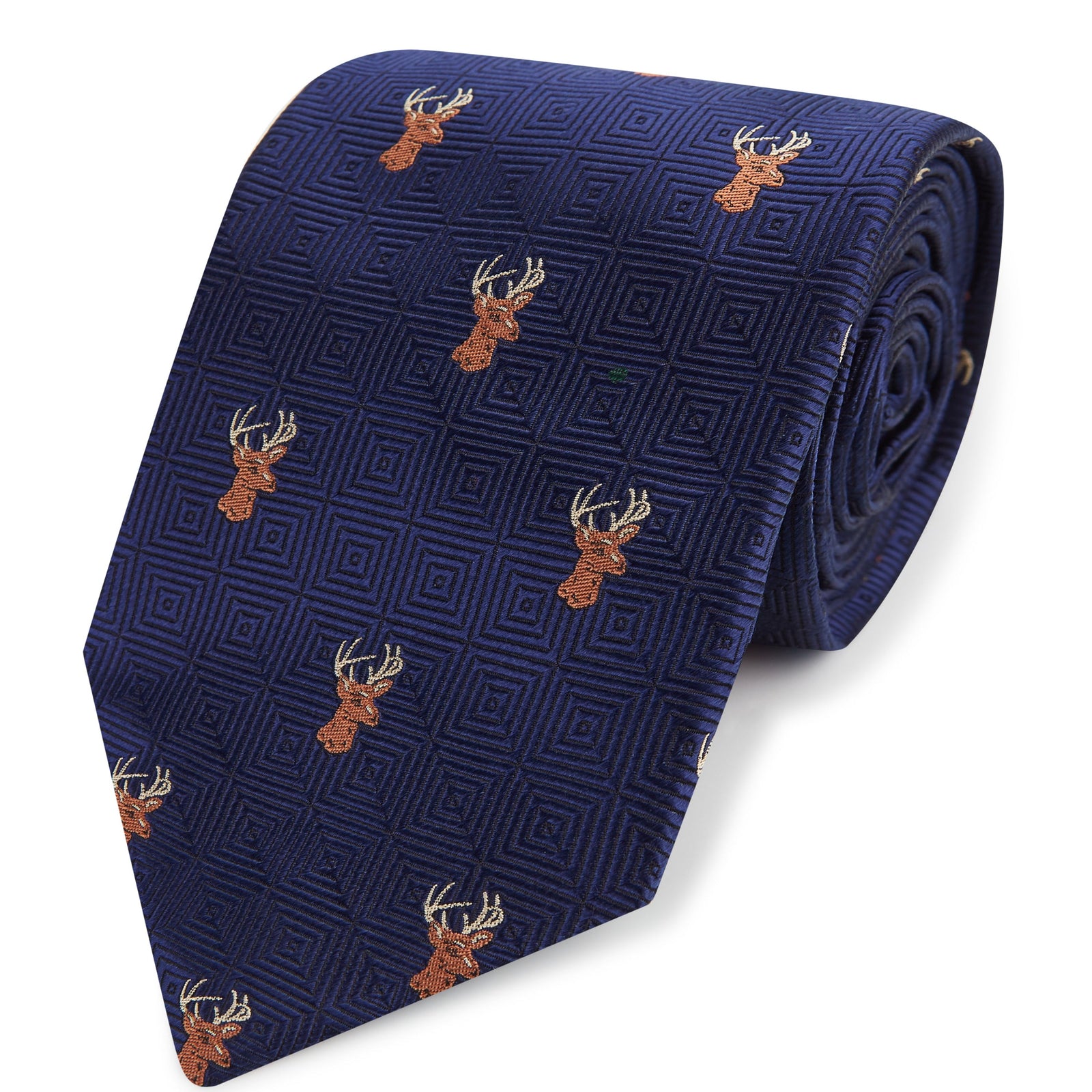 Navy Stag Diamond Woven Silk Tie