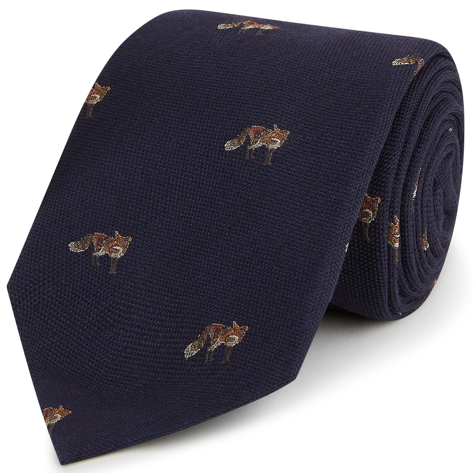 Navy Fox Woven Silk Tie