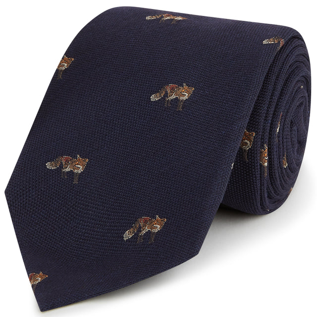 Navy Fox Woven Silk Tie
