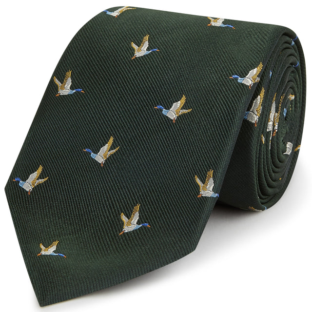 Green Flying Duck Woven Silk Tie