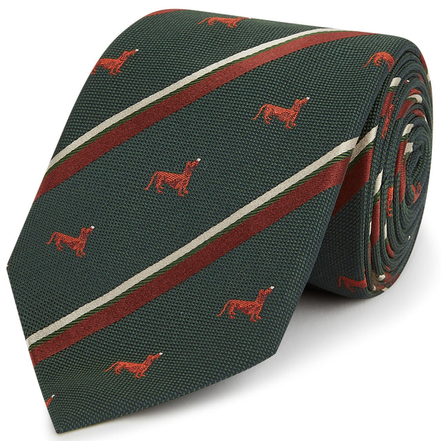 Green Dog Stripe Woven Silk Tie