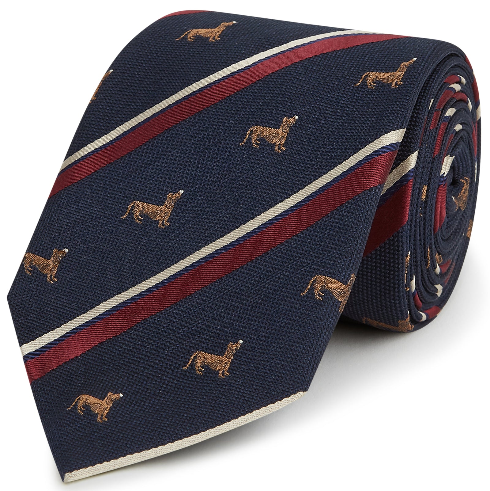 Navy Dog Stripe Woven Silk Tie