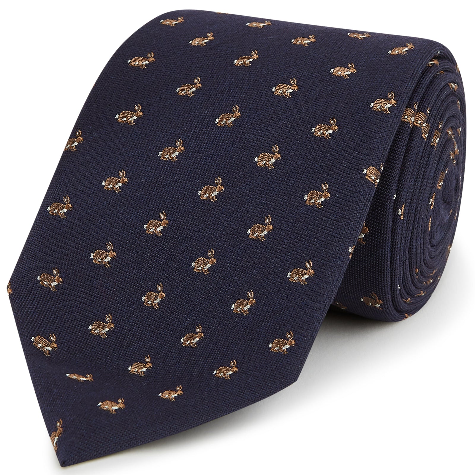 Navy Rabbit Woven Silk Tie