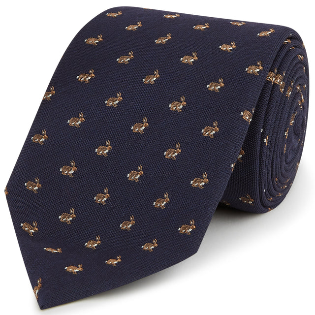Navy Rabbit Woven Silk Tie