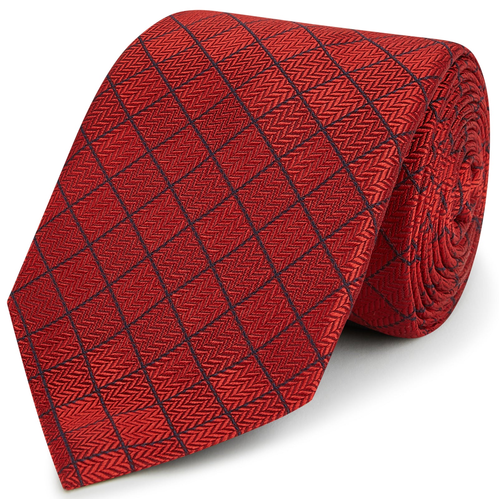 Red Textured Square Woven Silk Tie
