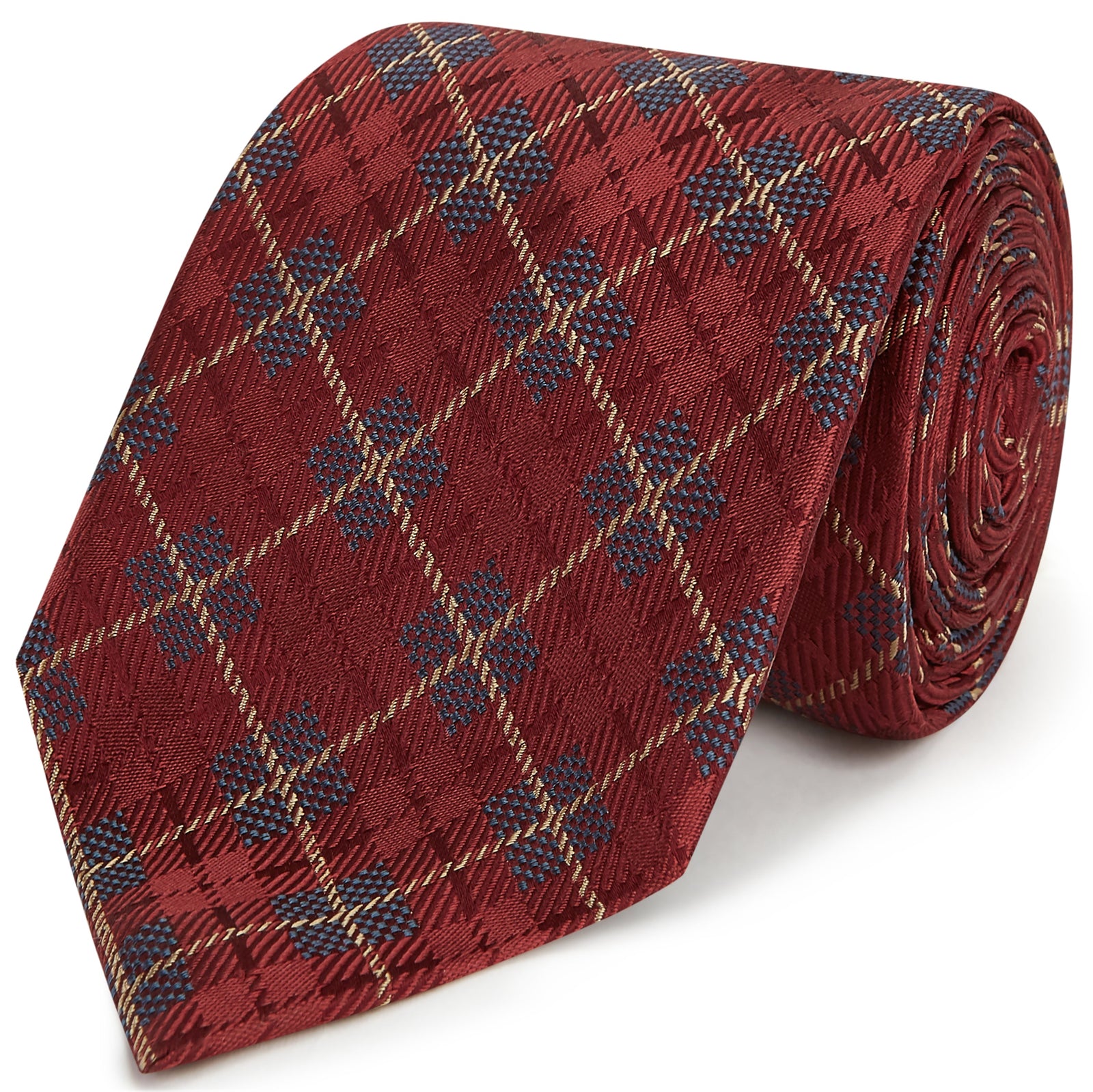 Burgundy Square Check Woven Silk Tie
