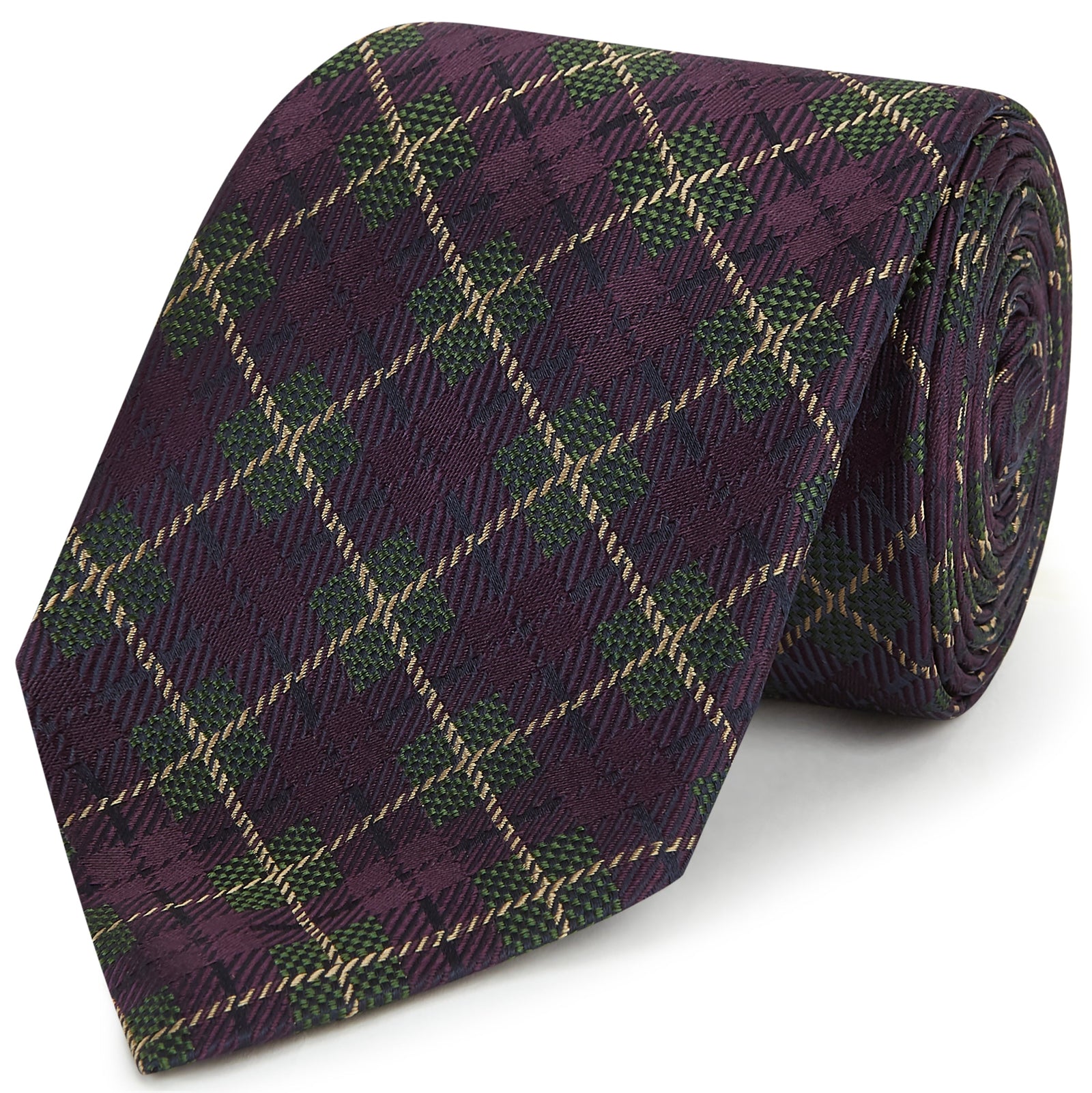 Purple Square Check Woven Silk Tie