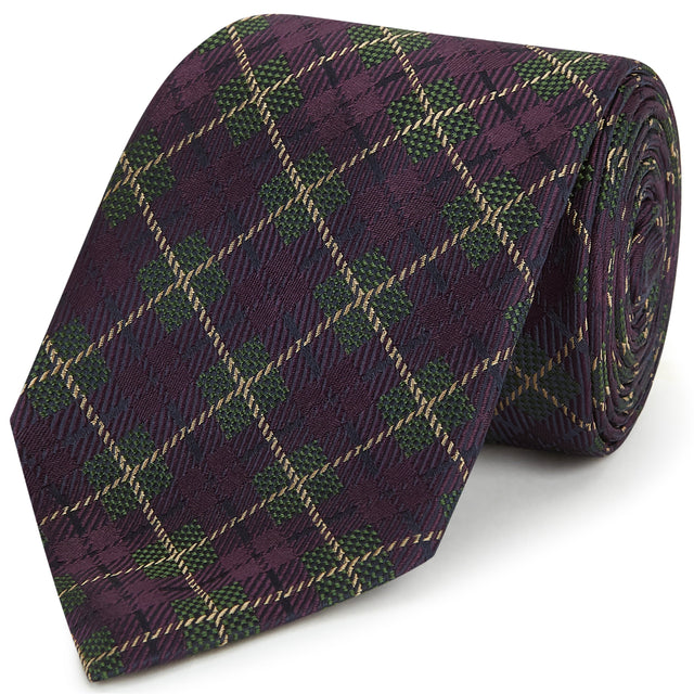 Purple Square Check Woven Silk Tie