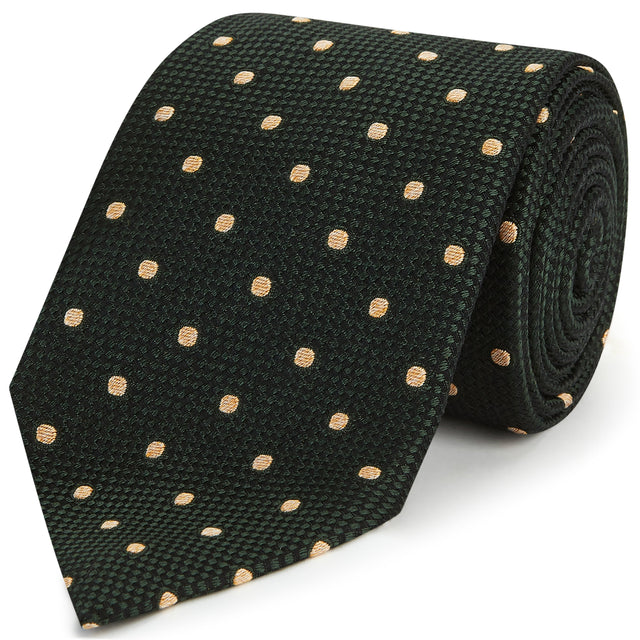 Green Orange Textured Spot Woven Silk Tie