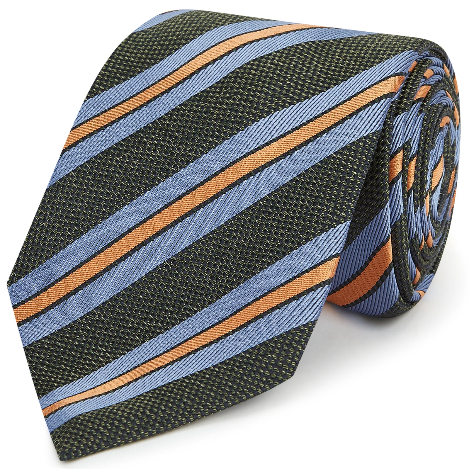 Green Blue Textured Stripe Woven Silk Tie
