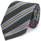 Green Blue Textured Stripe Woven Silk Tie