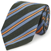 Green Blue Textured Stripe Woven Silk Tie