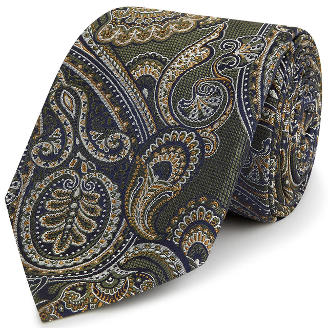 Green Large Paisley Woven Silk Tie