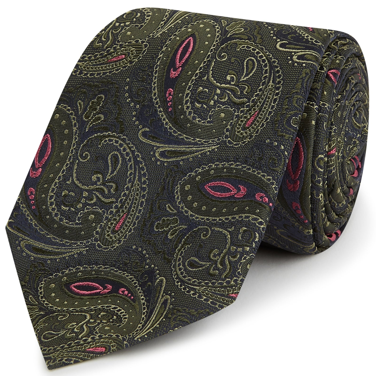 Green Pink Paisley Woven Silk Tie