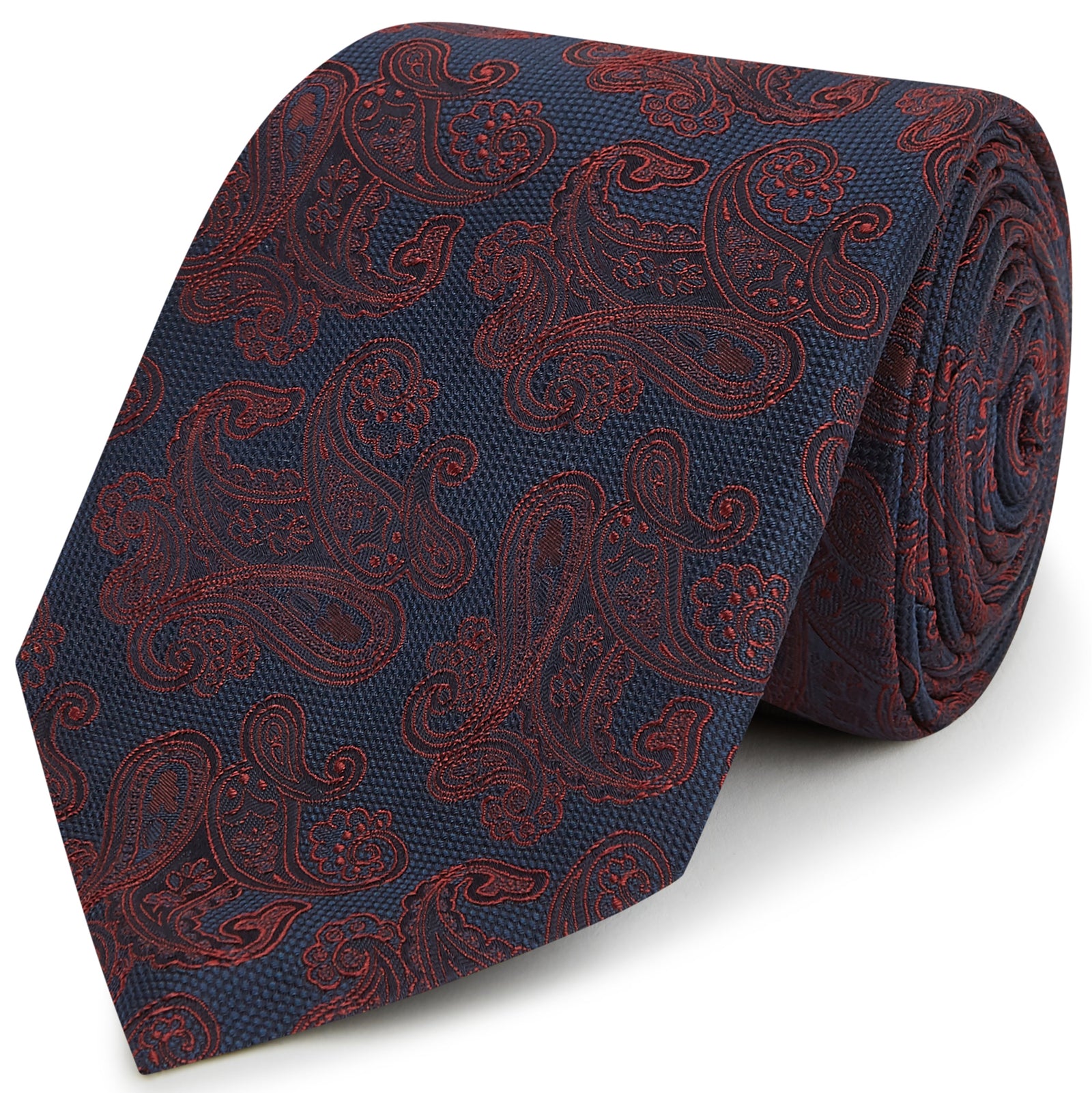Navy Red Paisley Woven Silk Tie