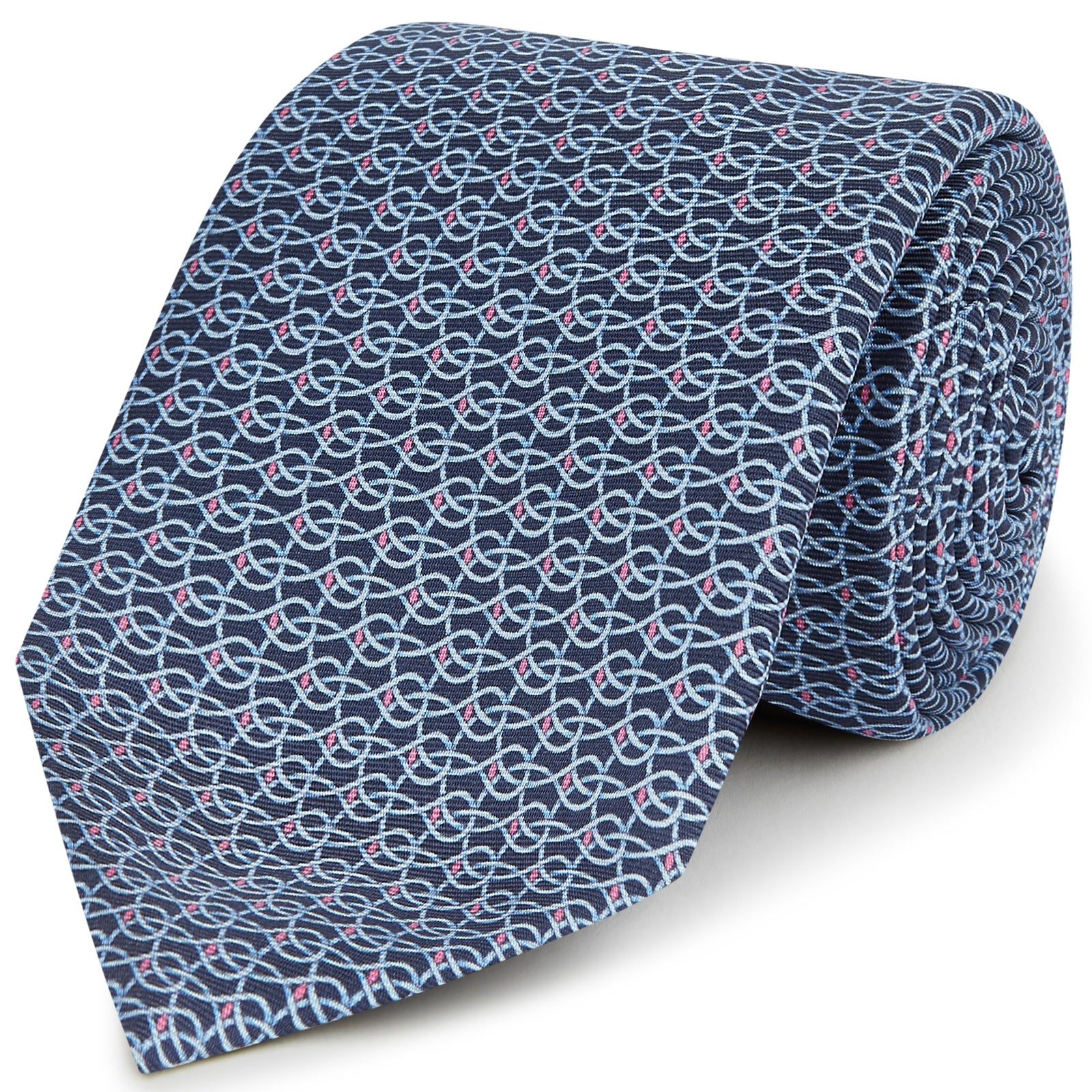 Blue Geometric Links Print Silk Tie
