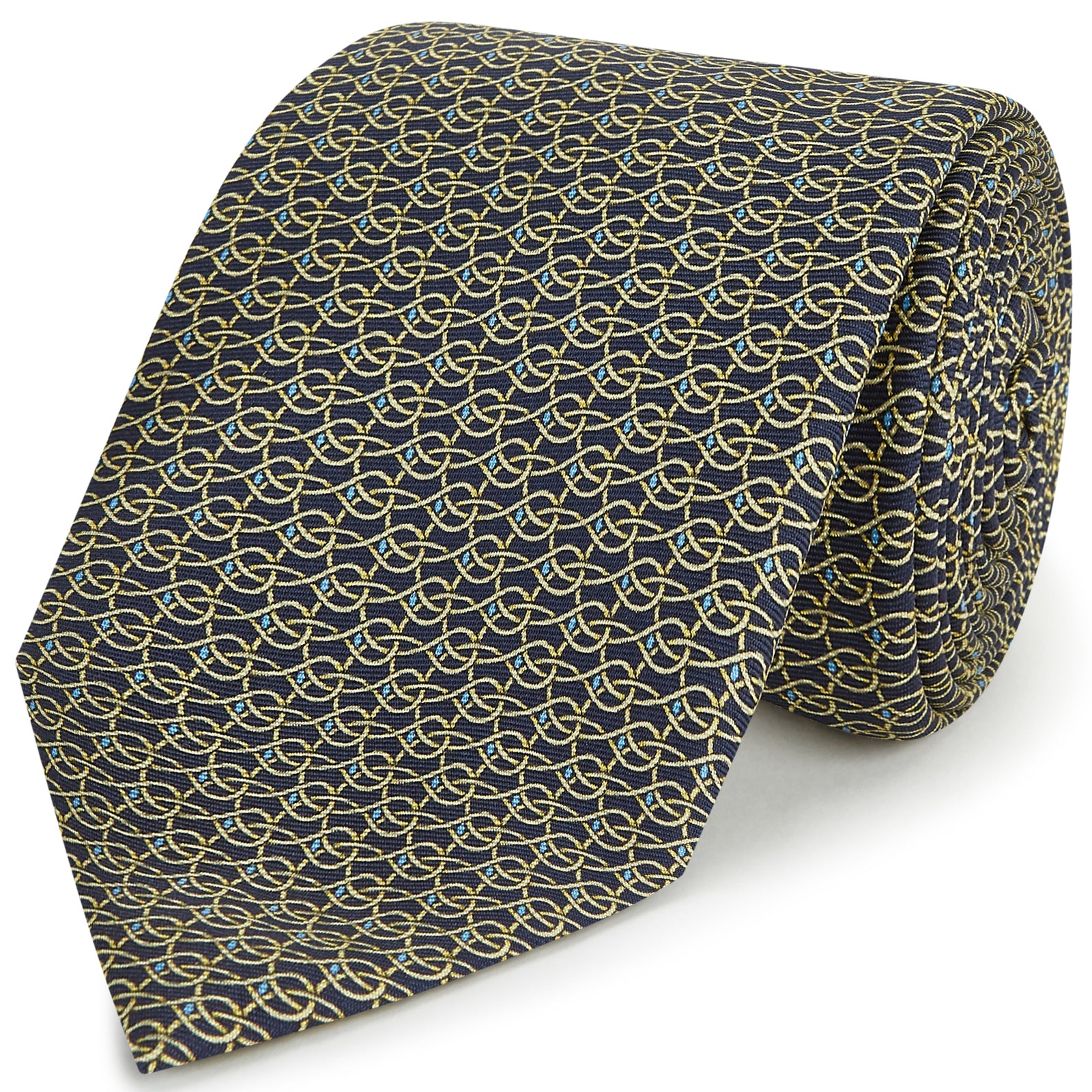 Yellow Geometric Links Print Silk Tie