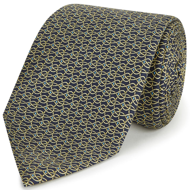 Yellow Geometric Links Print Silk Tie