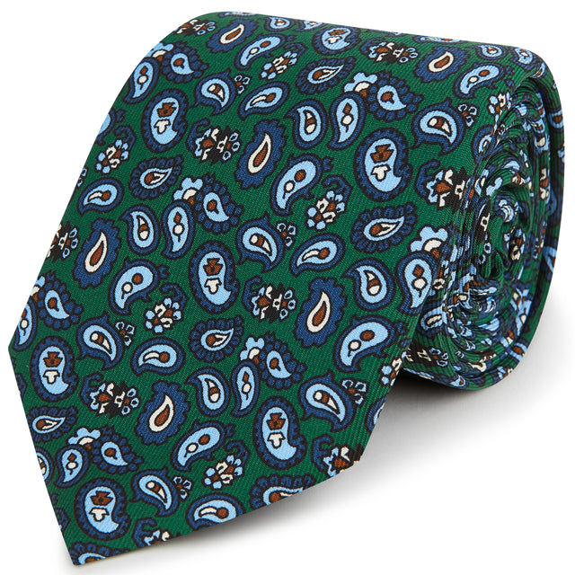 Green Blue Madder Paisley Silk Printed Tie