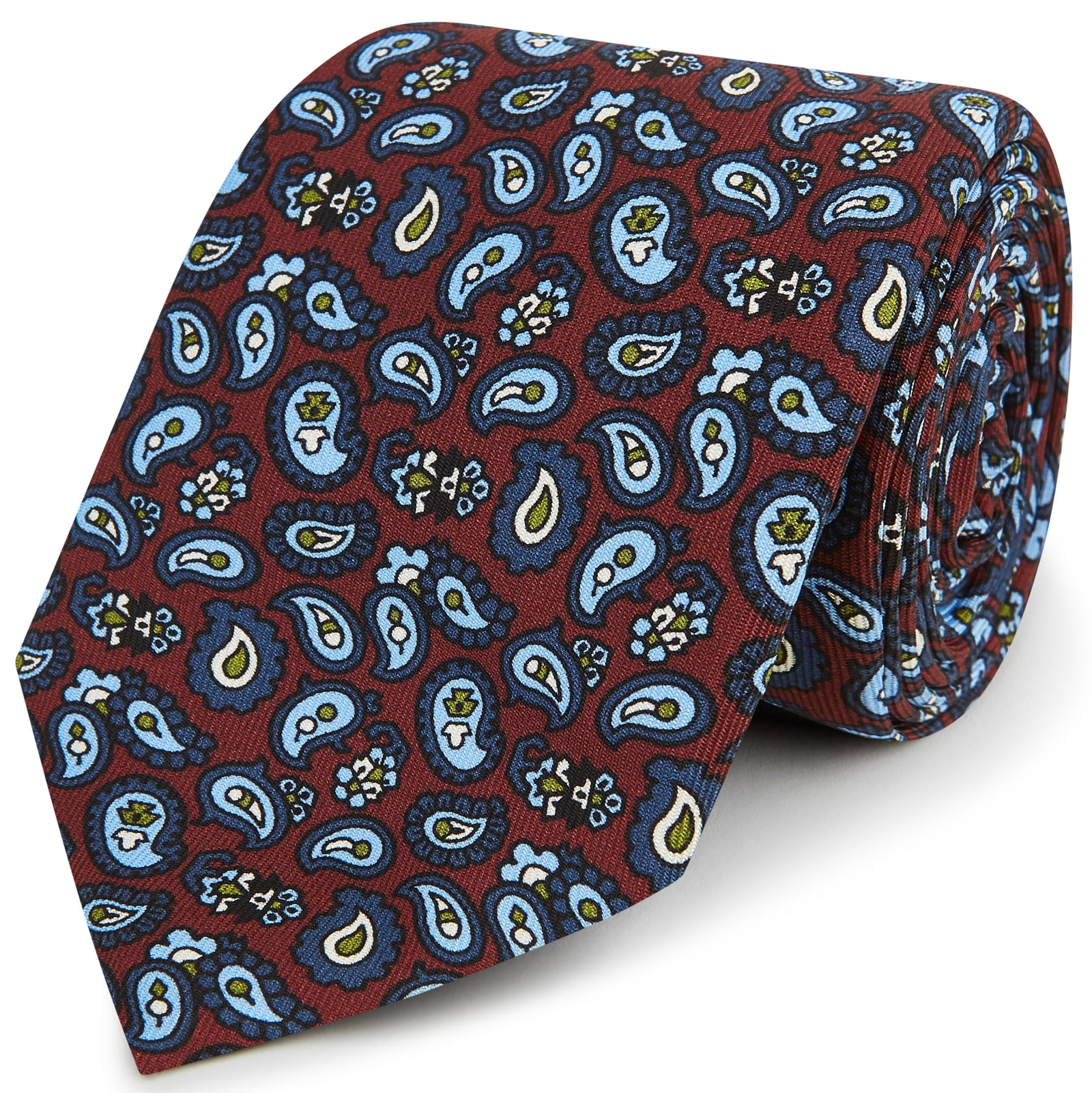 Burgundy Blue Madder Paisley Silk Printed Tie