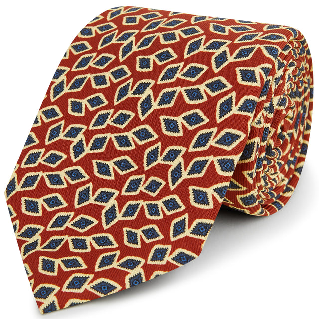 Red Ecru Madder Diamond Silk Printed Tie