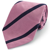Pink Navy Twill Stripe Woven Silk Tie