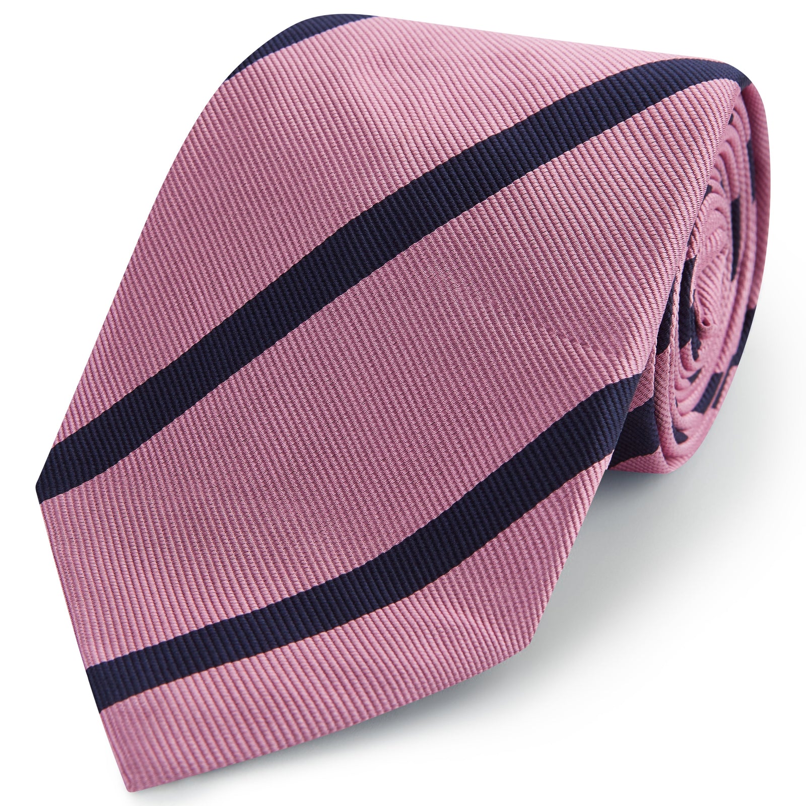Pink Navy Twill Stripe Woven Silk Tie