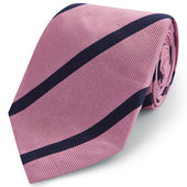 Pink Navy Twill Stripe Woven Silk Tie