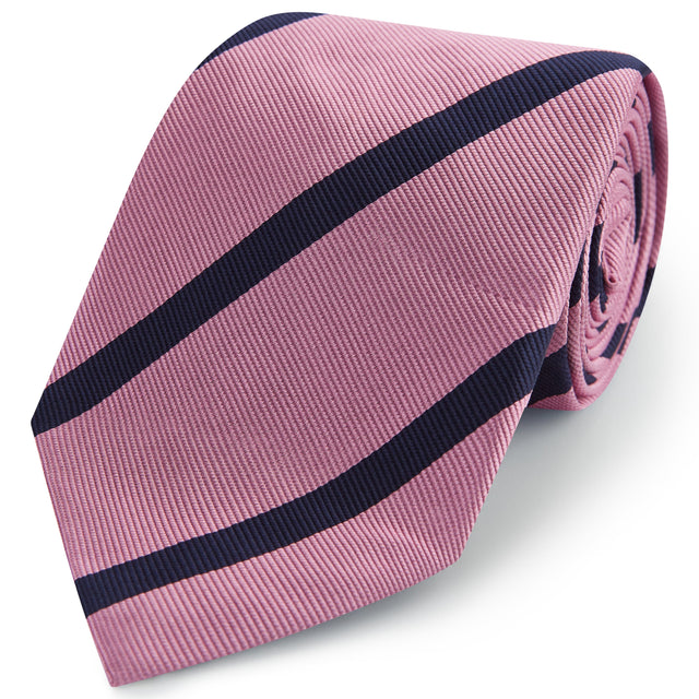 Pink Navy Twill Stripe Woven Silk Tie