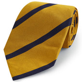 Yellow Navy Twill Stripe Woven Silk Tie