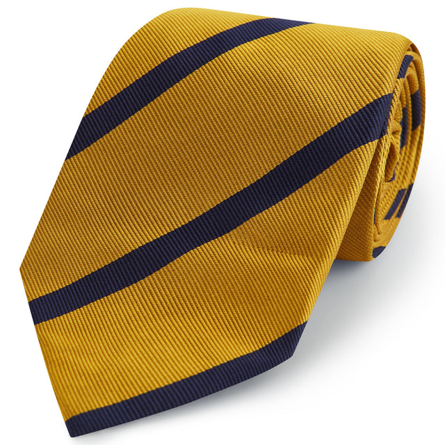 Yellow Navy Twill Stripe Woven Silk Tie