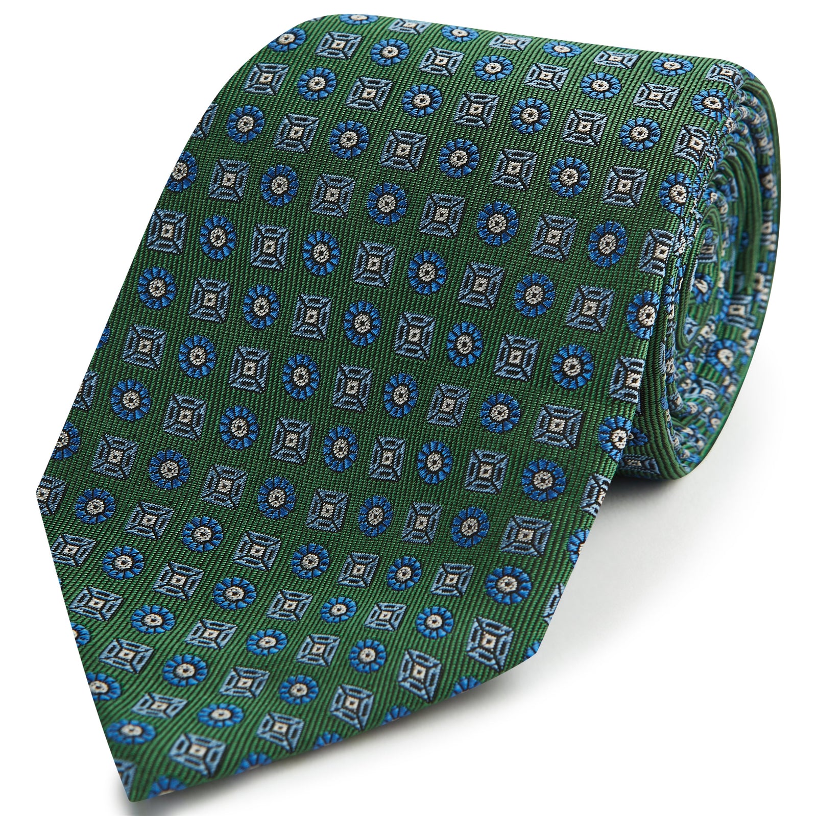Green Blue Circle Diamond Woven Silk Tie