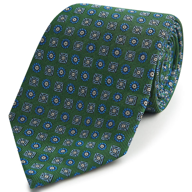Green Blue Circle Diamond Woven Silk Tie