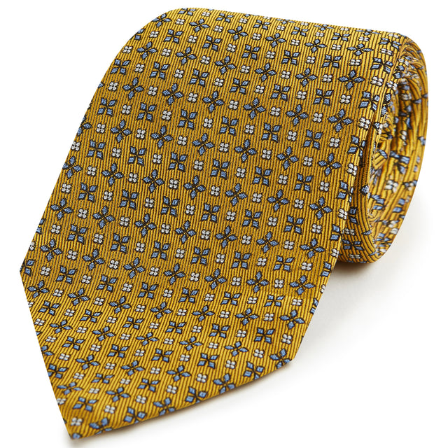Yellow Geo Floral Woven Silk Tie