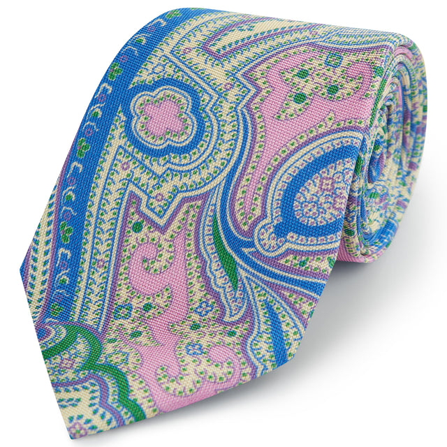 Pink Large Paisley Printed Silk Tie