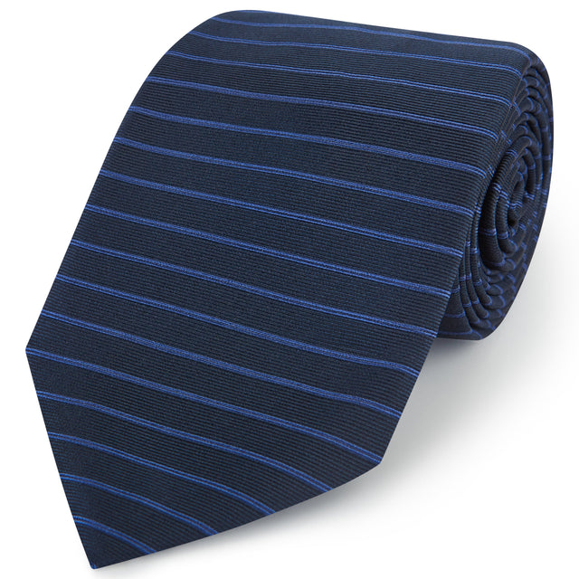 Navy Blue Twill Stripe Woven Silk Tie