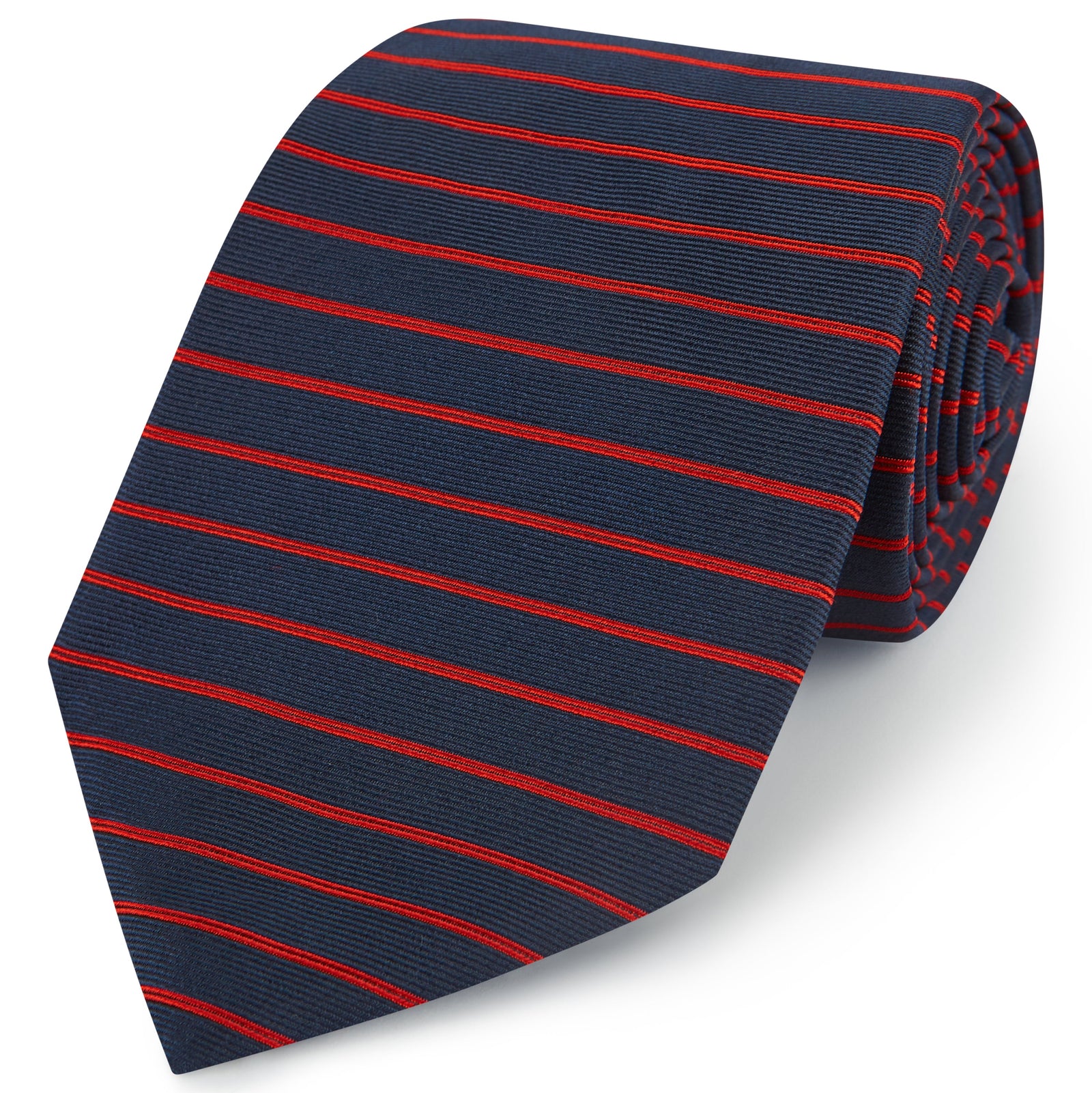 Navy Red Twill Stripe Woven Silk Tie