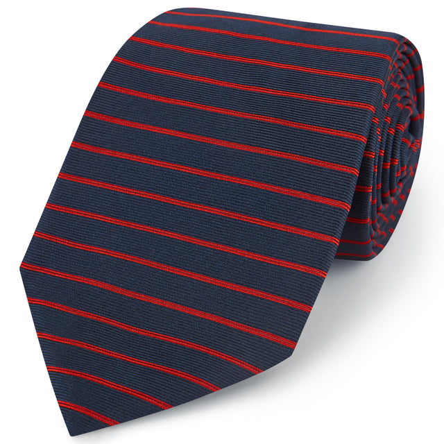Navy Red Twill Stripe Woven Silk Tie