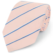 Pink Blue Hopsack Stripe Woven Silk Tie