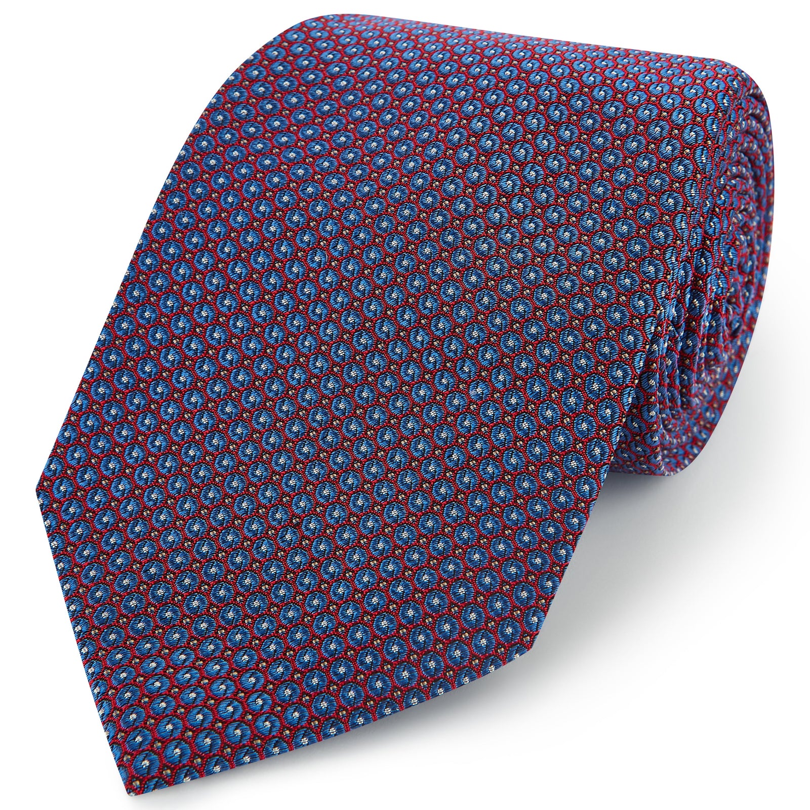 Red Blue Geo Spot Woven Silk Tie
